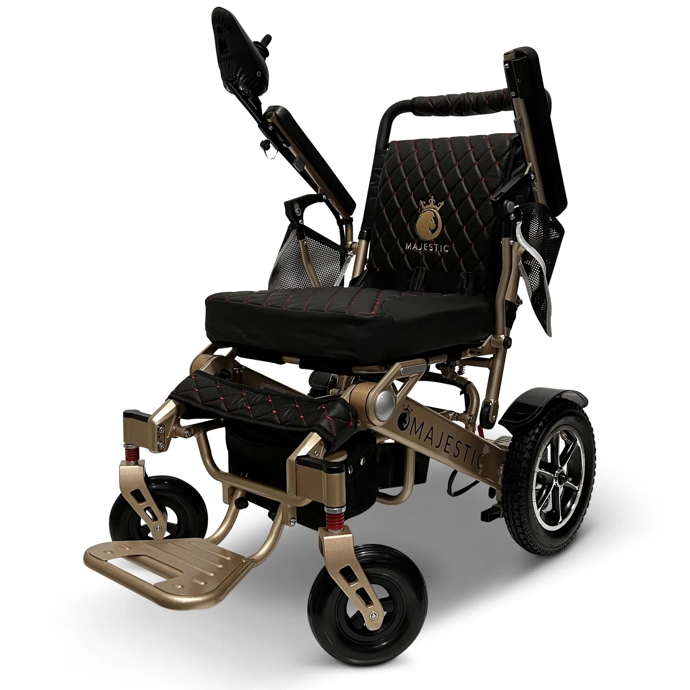 ComfyGo Majestic IQ-7000 Manual Folding Remote Controlled Electric Wheelchair Electric Wheelchair ComfyGo Bronze Black Up To 13 Miles - 12AH Battery