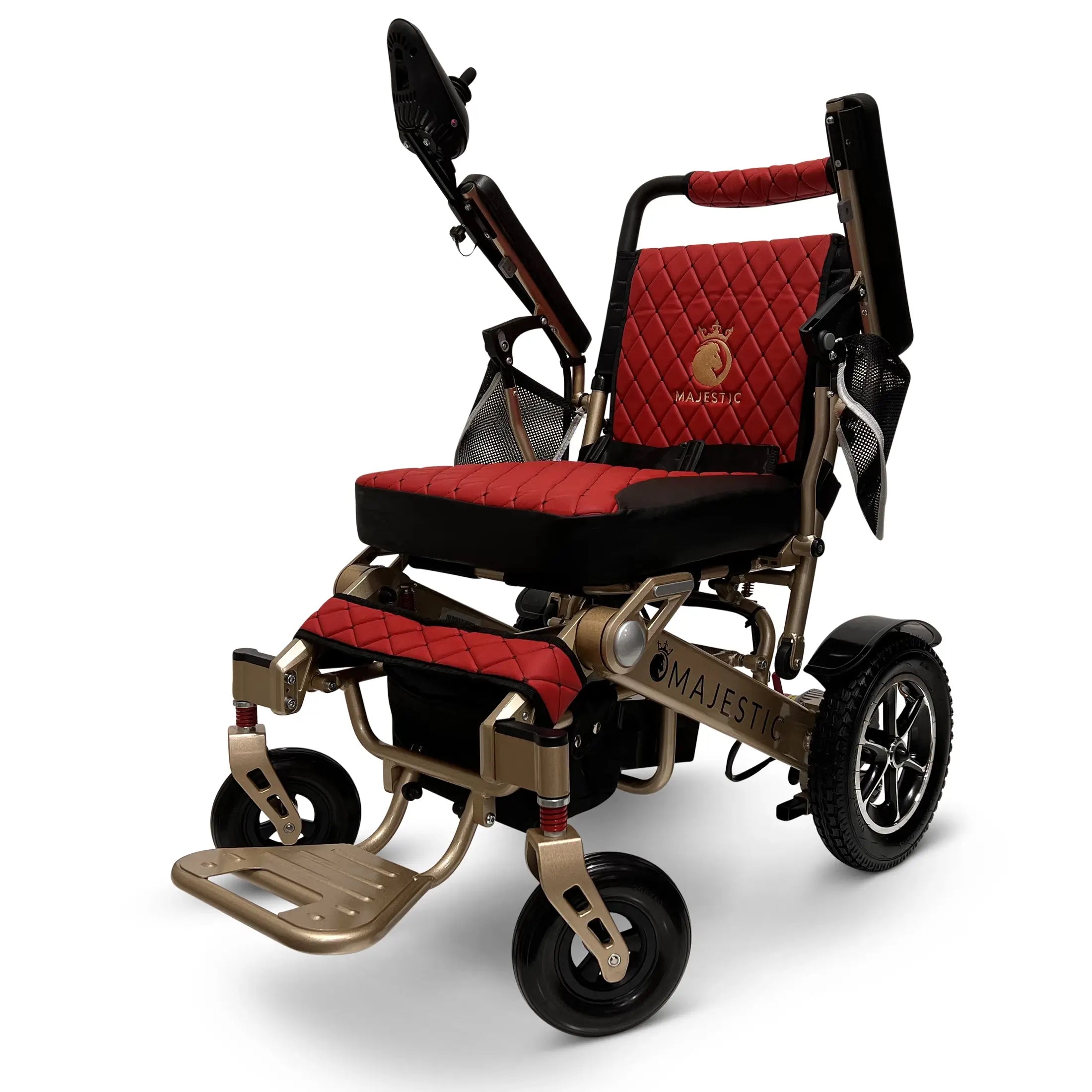ComfyGo Majestic IQ-7000 Manual Folding Remote Controlled Electric Wheelchair Electric Wheelchair ComfyGo Bronze Red Up To 13 Miles - 12AH Battery