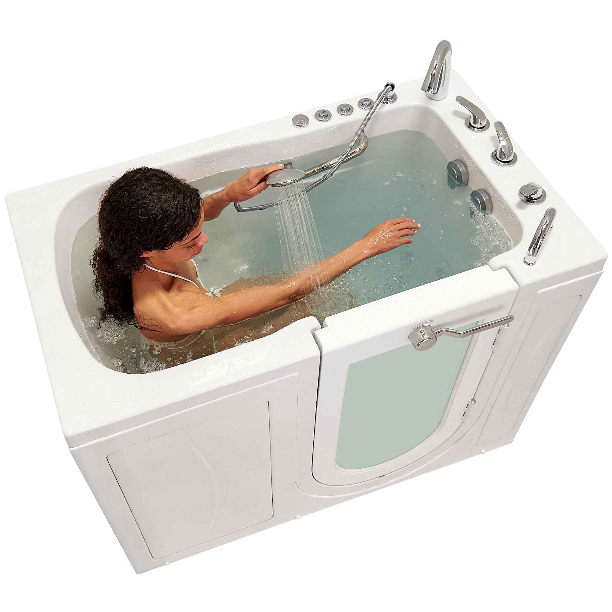 Ella Monaco 32"x52" Acrylic Air and Hydro Massage Walk-In Bathtub with Outward Swing Door, 5 Piece Fast Fill Faucet, 2" Dual Drain Bath Tub Ella's Bubbles   