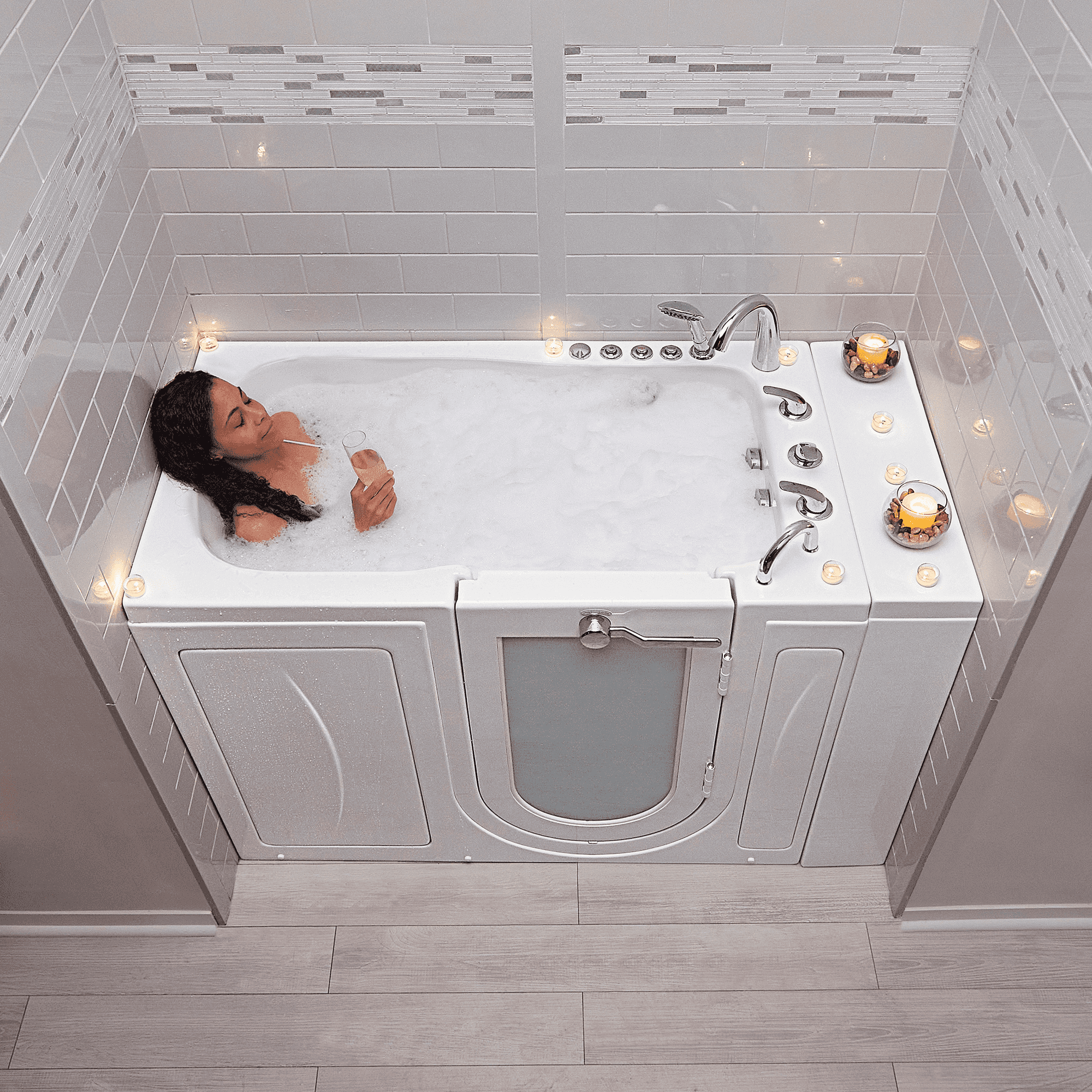Ella Monaco 32"x52" Acrylic Air and Hydro Massage Walk-In Bathtub with Outward Swing Door, 5 Piece Fast Fill Faucet, 2" Dual Drain Bath Tub Ella's Bubbles   