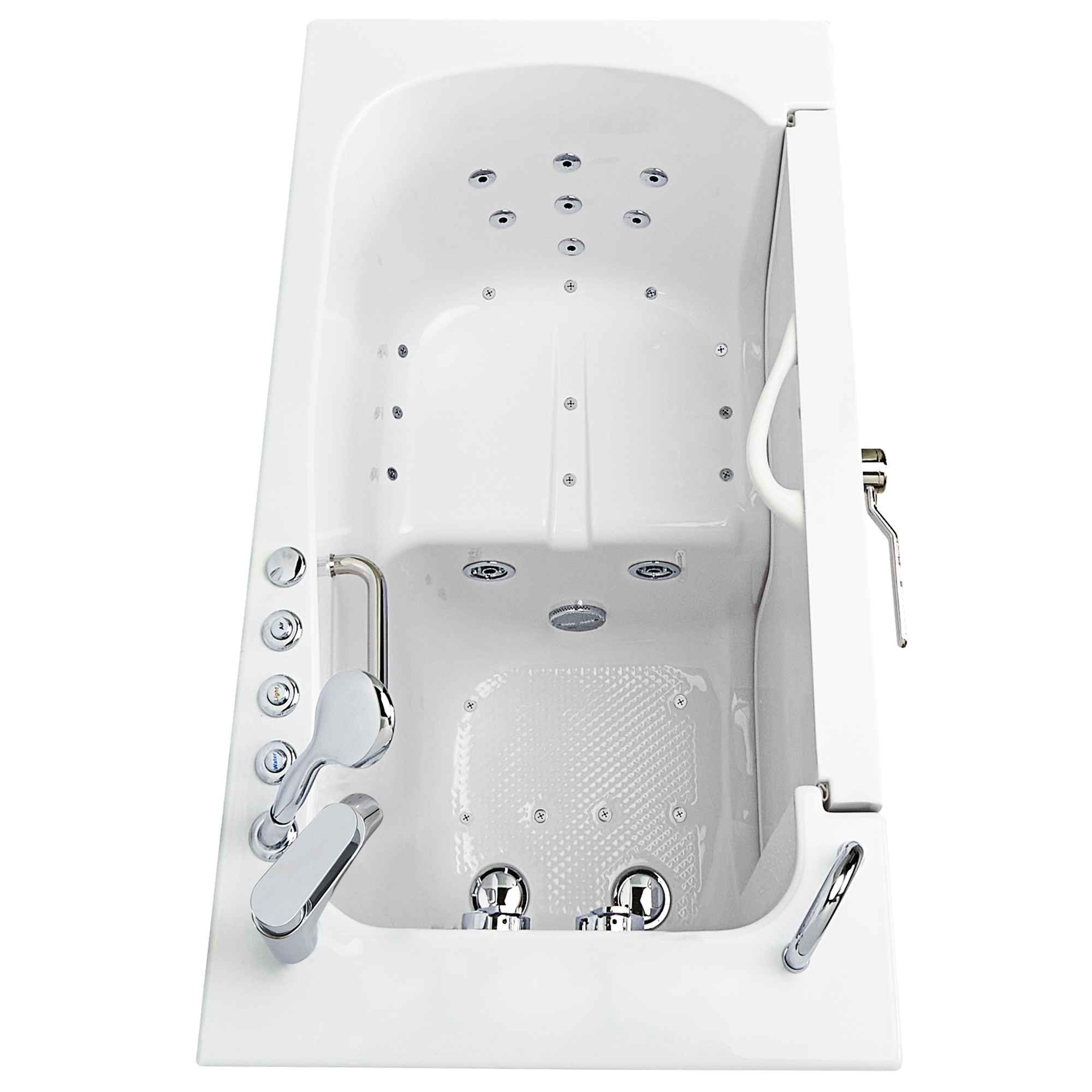 Ella Wheelchair Transfer 30"x52" Acrylic Air and Hydro Massage Walk-In Bathtub with Outward Swing Door, 2 Piece Fast Fill Faucet, 2" Dual Drain Bath Tub Ella's Bubbles   