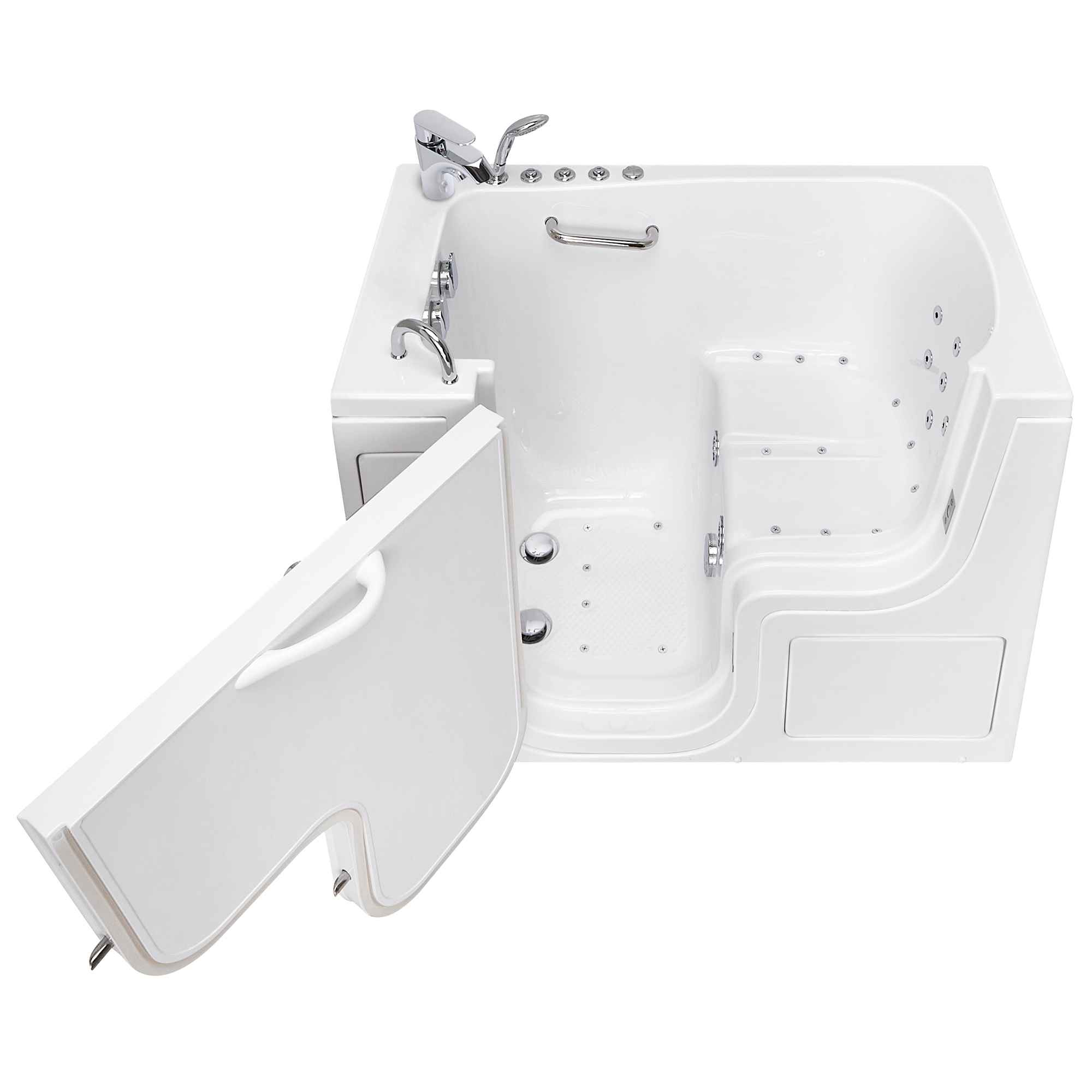 Ella Wheelchair Transfer 30"x52" Acrylic Air and Hydro Massage Walk-In Bathtub with Outward Swing Door, 2 Piece Fast Fill Faucet, 2" Dual Drain Bath Tub Ella's Bubbles   