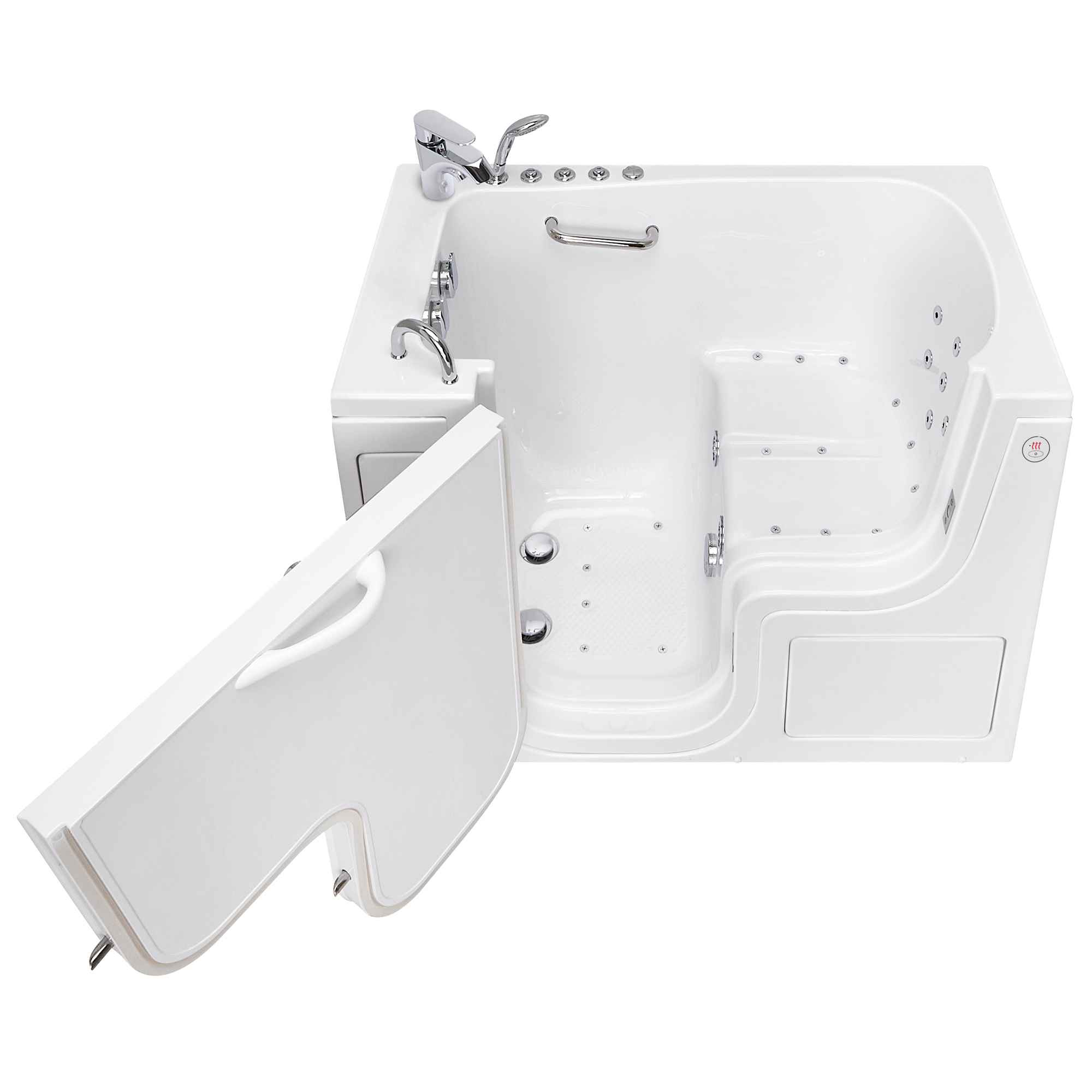 Ella Wheelchair Transfer 30"x52" Acrylic Air and Hydro Massage and Heated Seat Walk-In Bathtub with Outward Swing Door, 2 Piece Fast Fill Faucet, 2" Dual Drain Bath Tub Ella's Bubbles   