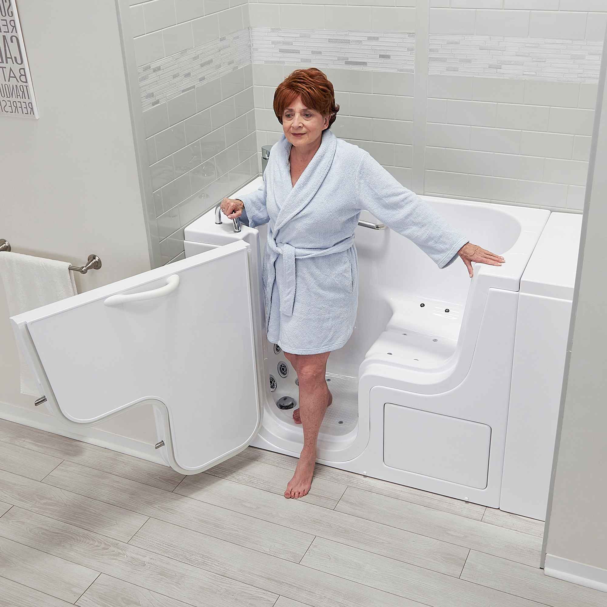 Ella Wheelchair Transfer 30"x52" Acrylic Air and Hydro Massage Walk-In Bathtub with Outward Swing Door, 2 Piece Fast Fill Faucet, 2" Dual Drain Bath Tub Ella's Bubbles   