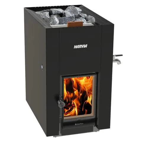 Harvia GreenFlame Series, 15.7kW, Wood Sauna Stove with Water Tank