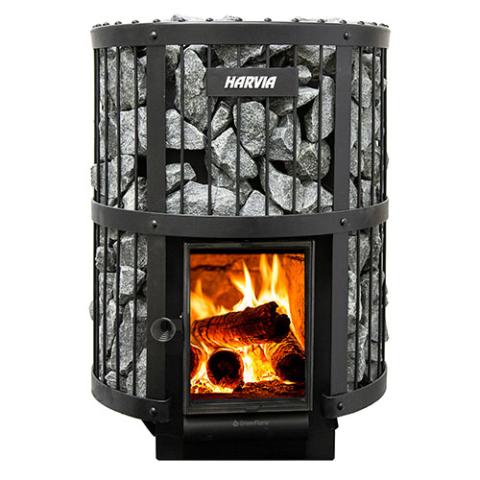 Harvia GreenFlame Series 15.9kW Wood Sauna Stove Harvia Black With Stones (10-15cm Split Face Sauna Stones)