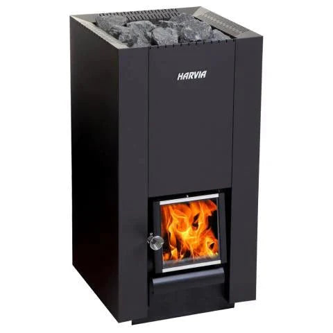 Harvia Linear Series, 22kW, Wood Sauna Stove Harvia Black With Stones (10-15cm Split Face Sauna Stones)