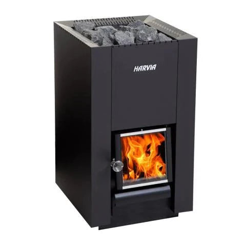 Harvia Linear Series, 26.1kW, Wood Sauna Stove Harvia Black With Stones (10-15cm Split Face Sauna Stones)