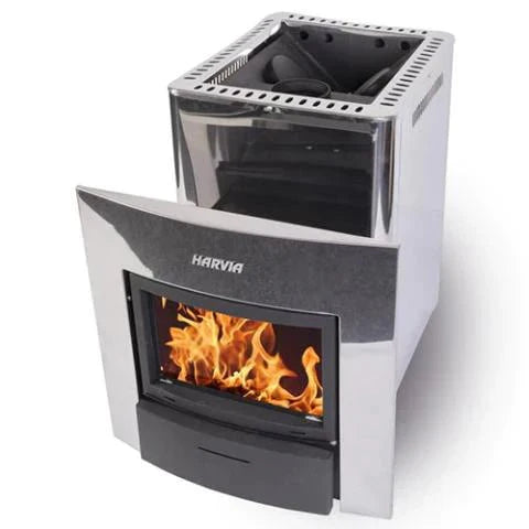 Harvia Pro Series, 24.1kW, Wood Sauna Stove Harvia Stainless Steel With Stones (10-15cm Split Face Sauna Stones)