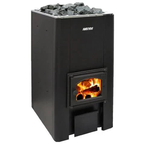 Harvia Pro Series, 40kW, Wood Sauna Stove Harvia Black With Stones (10-15cm Split Face Sauna Stones)