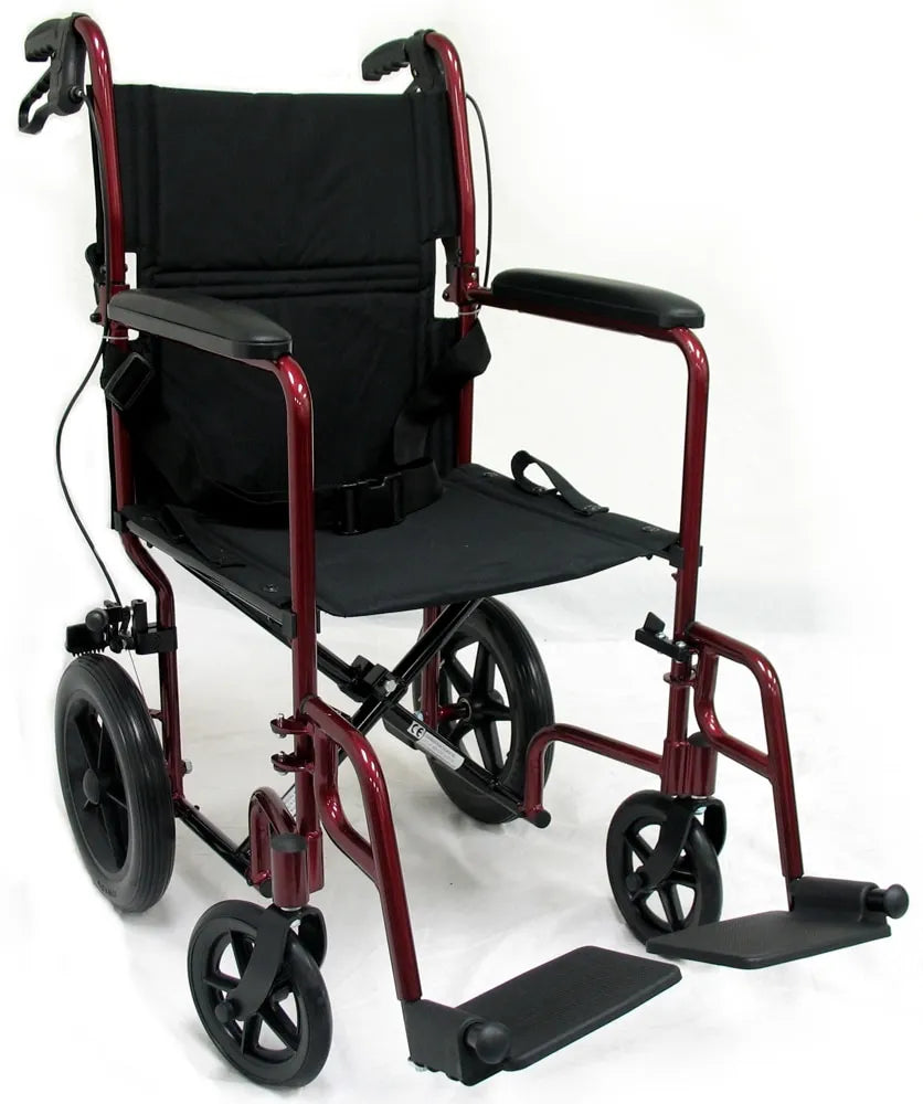 Karman LT-1000HB Lightweight Transport Chair with Hand Brakes and Removable Footrest transport wheelchairs Karman Healthcare Burgundy  