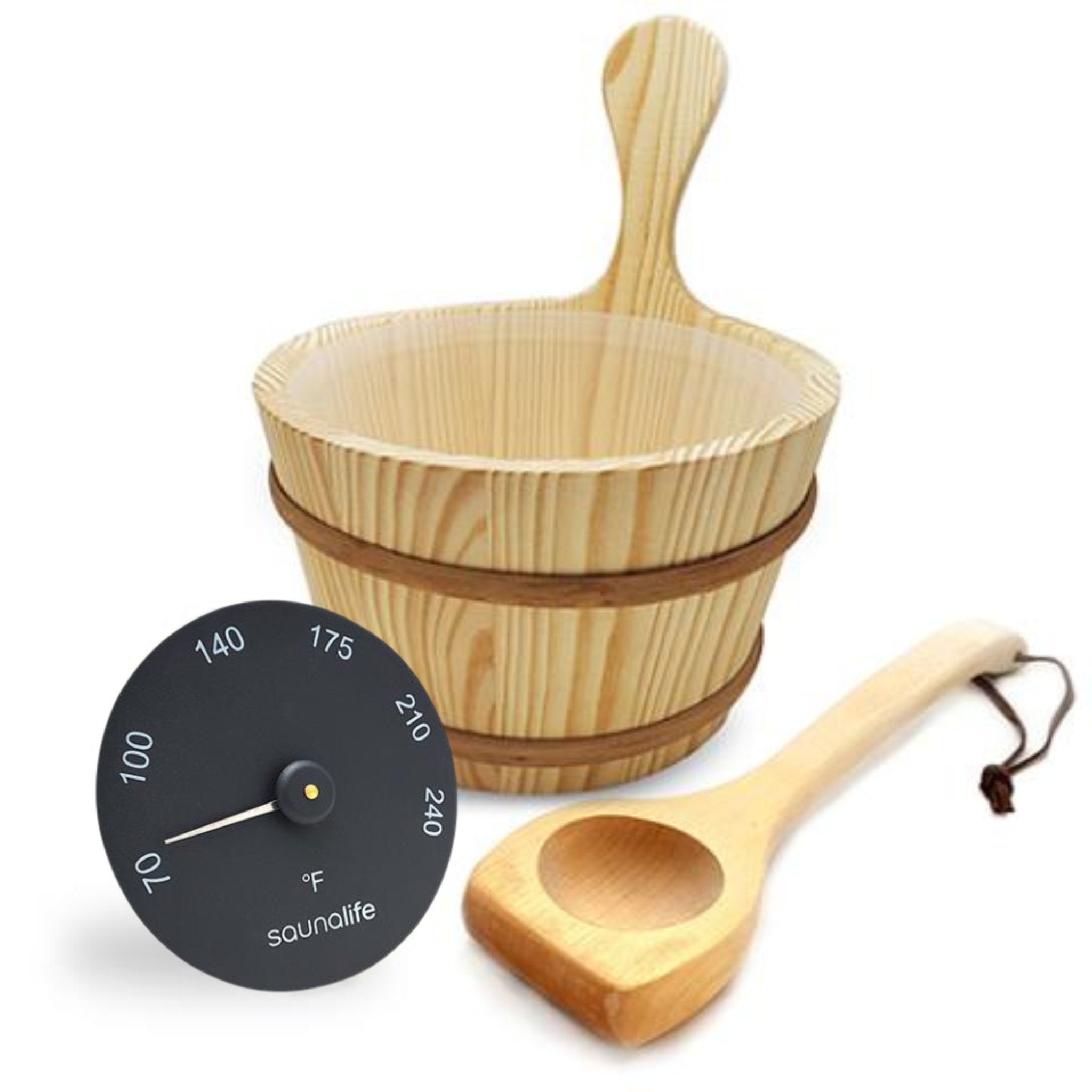 SaunaLife Wooden 1-Gallon Sauna Bucket Set with Wood Ladle and Thermometer-Black SaunaLife Default Title