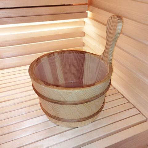 SaunaLife Wooden 1-Gallon Sauna Bucket Set with Wood Ladle and Thermometer-Black SaunaLife