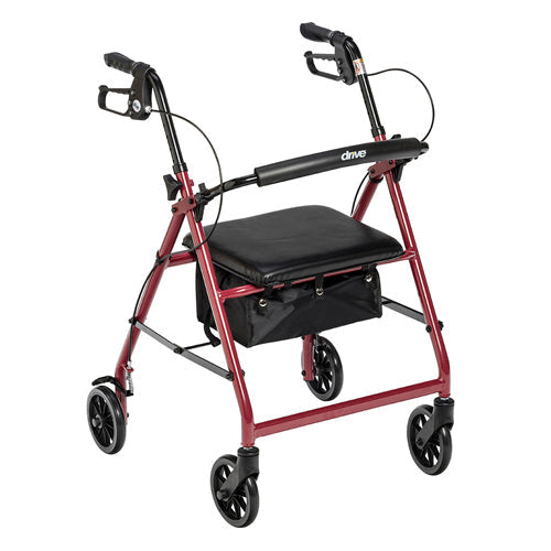 Drive Medical Aluminum Rollator Four Wheel with Pouch and Padded Seat, Red Rollators Drive Medical Default Title  