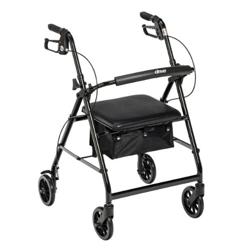 Drive Medical Rollator 4-Wheel with Pouch And Padded Seat Black  Drive Medical Default Title  