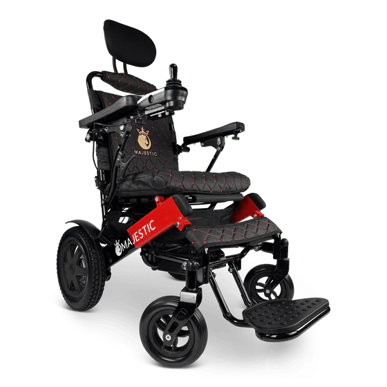 ComfyGO Majestic IQ-9000 Long Range Remote Controlled Folding Reclining Electric Wheelchair Power Wheelchairs ComfyGO Black & Red Black Non-Reclining