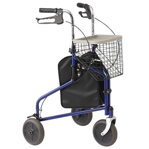 Drive Medical Rollator 3 Wheeled with Pouch and Basket Loop Brake-Flame Blue 3-Wheel Rollators Drive Medical Default Title  