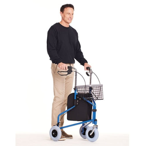 Drive Medical Rollator 3 Wheeled with Pouch and Basket Loop Brake-Flame Blue 3-Wheel Rollators Drive Medical   