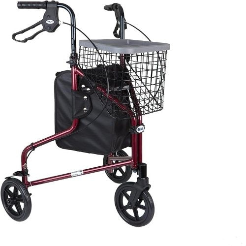 Drive Medical Rollator 3 Wheeled with Pouch and Basket Loop Brake-Flame Red 3-Wheel Rollators Drive Medical   