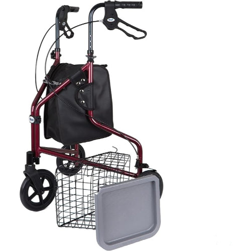 Drive Medical Rollator 3 Wheeled with Pouch and Basket Loop Brake-Flame Red 3-Wheel Rollators Drive Medical   