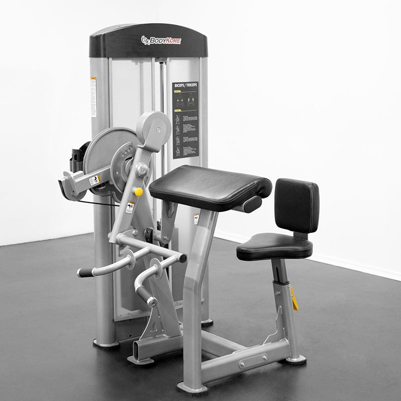 BodyKore Isolation Series Bicep + Tricep GR634 Bicep & Tricep Machine BodyKore Silver 220lb Stack 