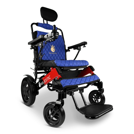 ComfyGO Majestic IQ-9000 Long Range Remote Controlled Folding Reclining Electric Wheelchair Power Wheelchairs ComfyGO Black & Red Blue Non-Reclining