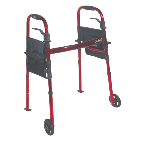 Drive Medical Deluxe Folding Travel Walker,Red Walkers - Two Button Drive Medical   