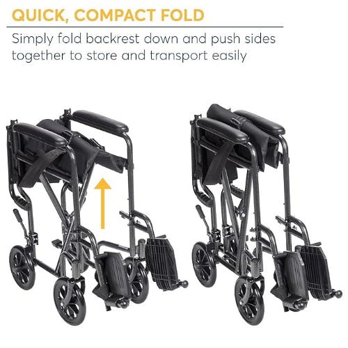 Drive Medical Transport Wheelchair 17 inch, Silver Vein Finish  Drive Medical   