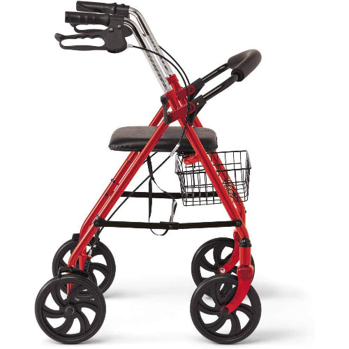 Drive Medical 4 Wheel Steel Rollator with 8 Inches Casters & Basket-Loop-Red  Drive Medical Default Title  