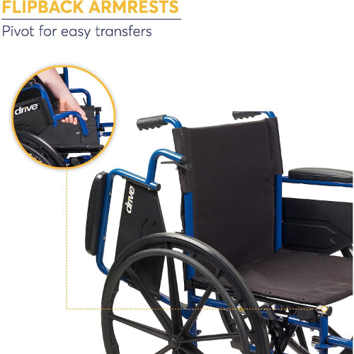 Drive Medical Blue Streak 20 Inches Single Axle WheelChair with Flip-Back Desk Arms And Elevating Leg Rests  Drive Medical   