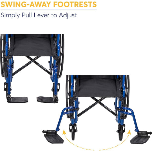 Drive Medical Blue Streak 20 Inches Single Axle WheelChair with Flip-Back Desk Arms And Elevating Leg Rests  Drive Medical   