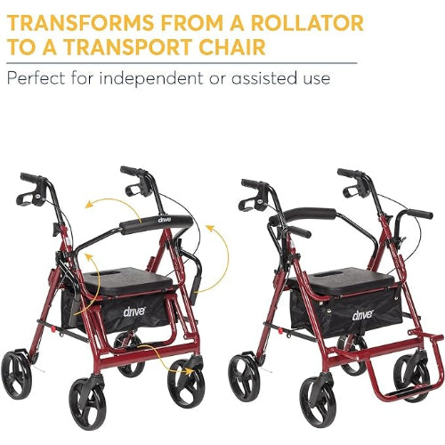 Drive Medical Duet Rollator/Transport Chair Burgundy  Drive Medical   