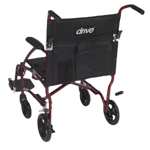 Drive Medical Fly-Lite Transport Chair Burgundy 19 Wheelchair - Transport Drive Medical   