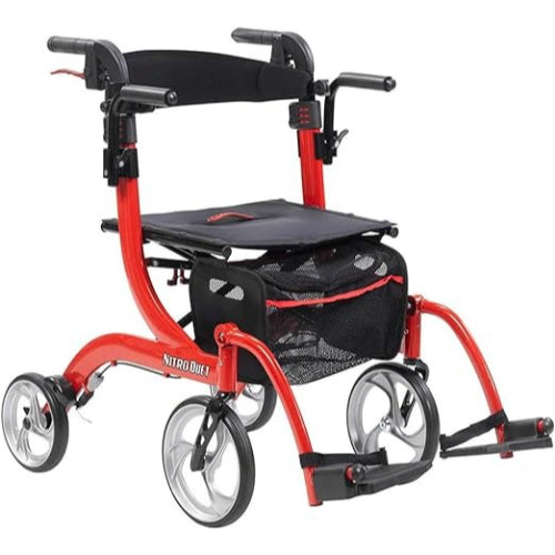 Drive Medical Nitro Duet Rollator Transport Wheelchair, Red Wheelchairs Drive Medical Default Title  