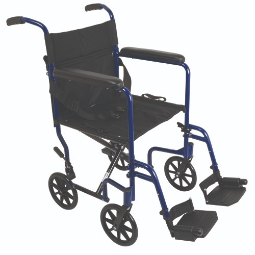 Drive Medical Aluminum Transport Chair with Footrests  Blue Wheelchair - Transport Drive Medical Default Title  