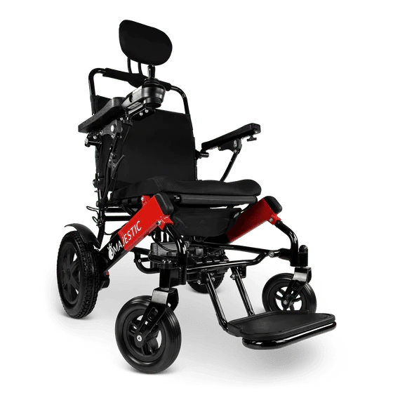 ComfyGO Majestic IQ-9000 Long Range Remote Controlled Folding Reclining Electric Wheelchair Power Wheelchairs ComfyGO Black & Red Standard Non-Reclining