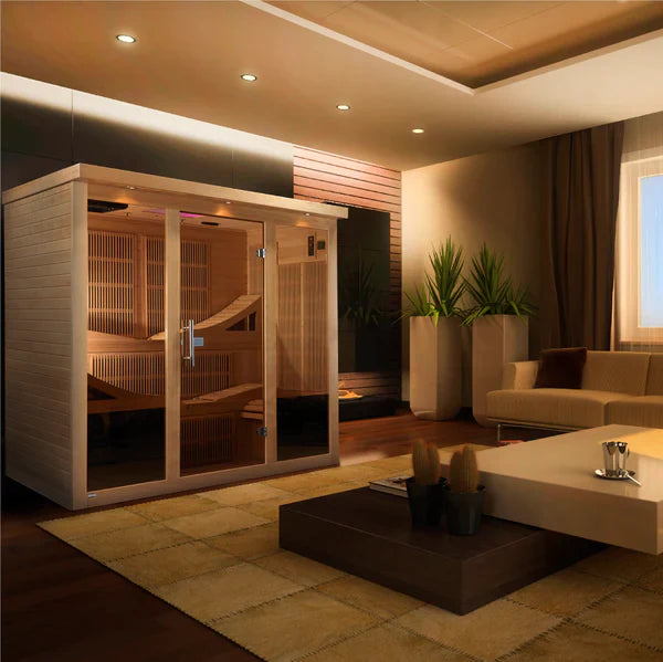 Golden Designs Monaco 6 Person Near Zero EMF Far Infrared Sauna (Natural Finish) GDI-6996-01 INFRARED SAUNA Golden Designs Saunas   