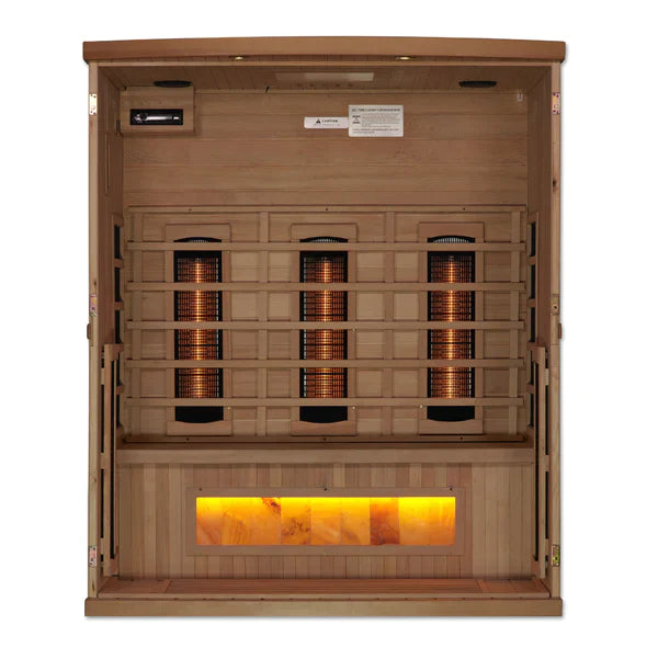Golden Designs 3-Person Full Spectrum PureTech™ Near Zero EMF FAR Infrared Sauna with Himalayan Salt Bar (Canadian Hemlock) INFRARED SAUNA Golden Designs Saunas   