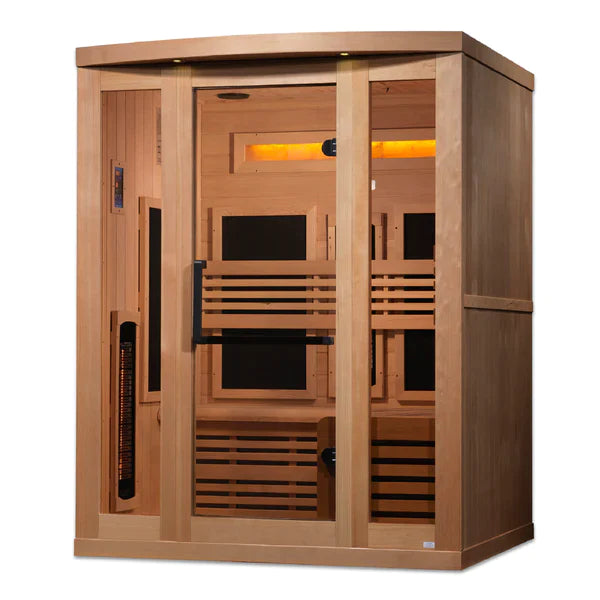 Golden Designs 3-Person Full Spectrum PureTech™ Infrared Sauna with Near Zero Carbon Heaters and Himalayan Salt Bar INFRARED SAUNA Golden Designs Saunas   
