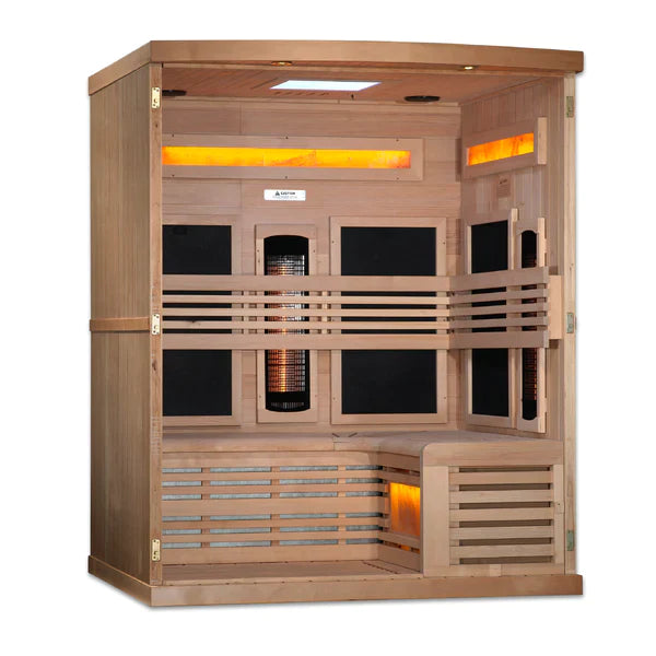 Golden Designs 3-Person Full Spectrum PureTech™ Infrared Sauna with Near Zero Carbon Heaters and Himalayan Salt Bar INFRARED SAUNA Golden Designs Saunas   