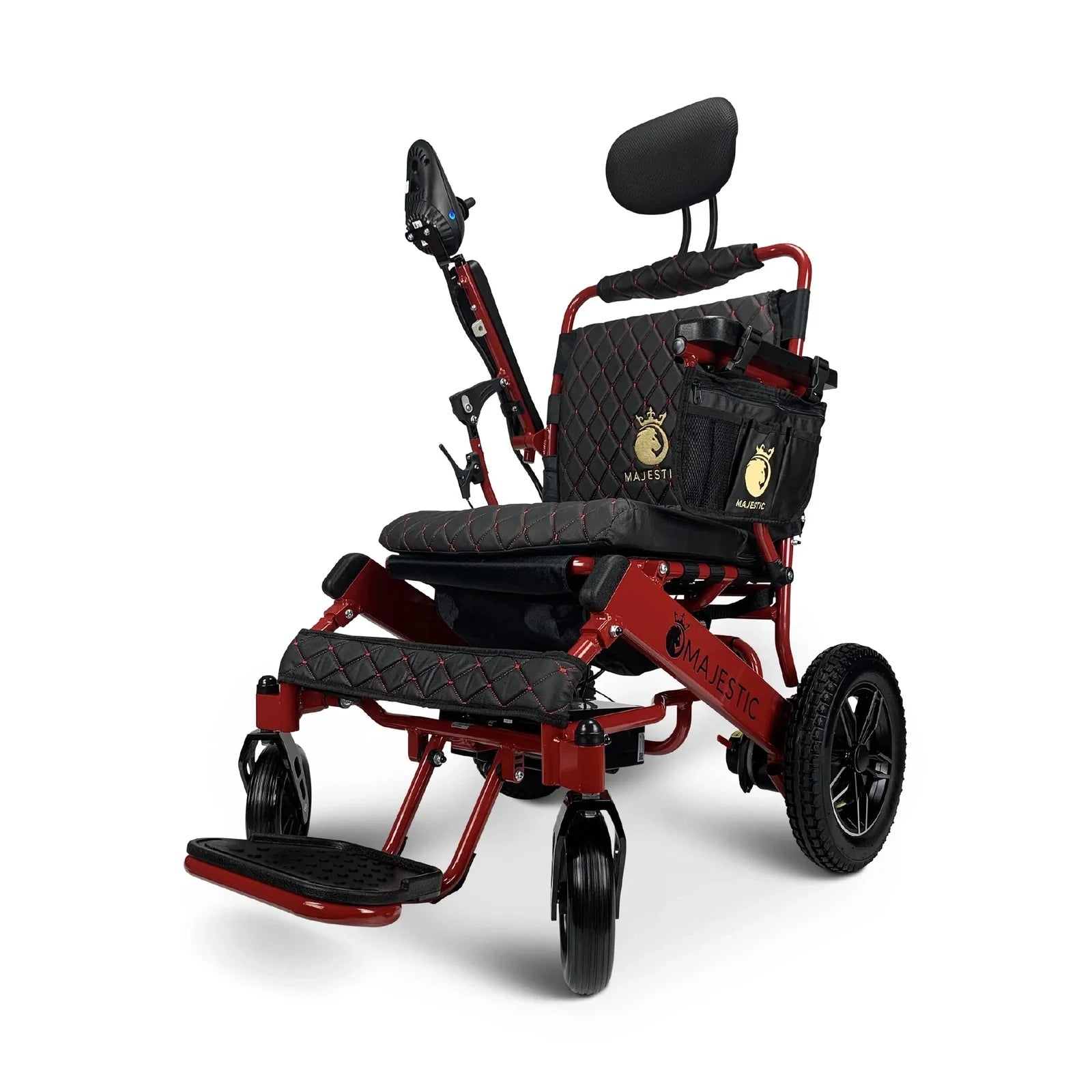 ComfyGO Majestic IQ-8000 Remote Controlled Lightweight Folding Electric Wheelchair Power Wheelchairs ComfyGO Red Black 10 Miles & 17.5" Seat Width