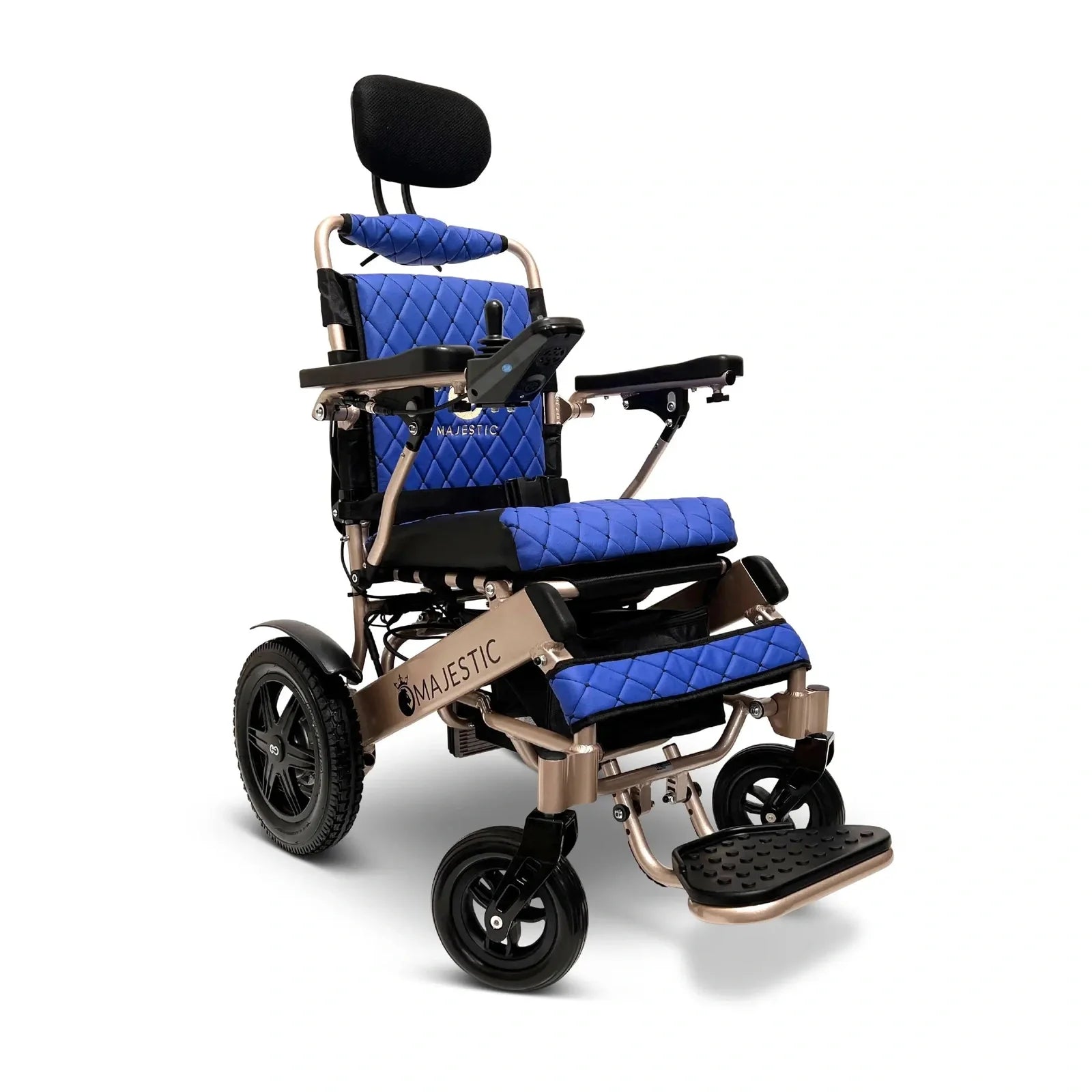 ComfyGO Majestic IQ-9000 Long Range Remote Controlled Folding Reclining Electric Wheelchair Power Wheelchairs ComfyGO Bronze Blue Auto Reclining