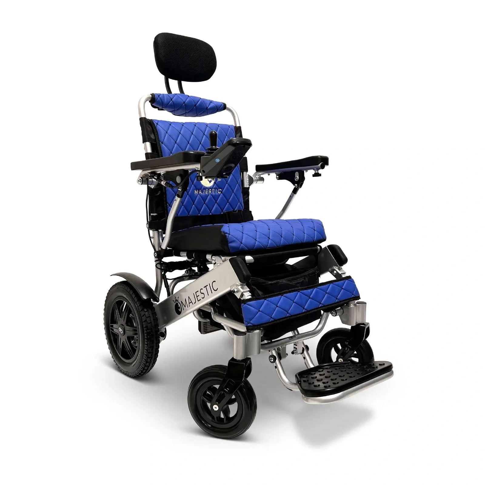 ComfyGO Majestic IQ-9000 Long Range Remote Controlled Folding Reclining Electric Wheelchair Power Wheelchairs ComfyGO Silver Blue Auto Reclining