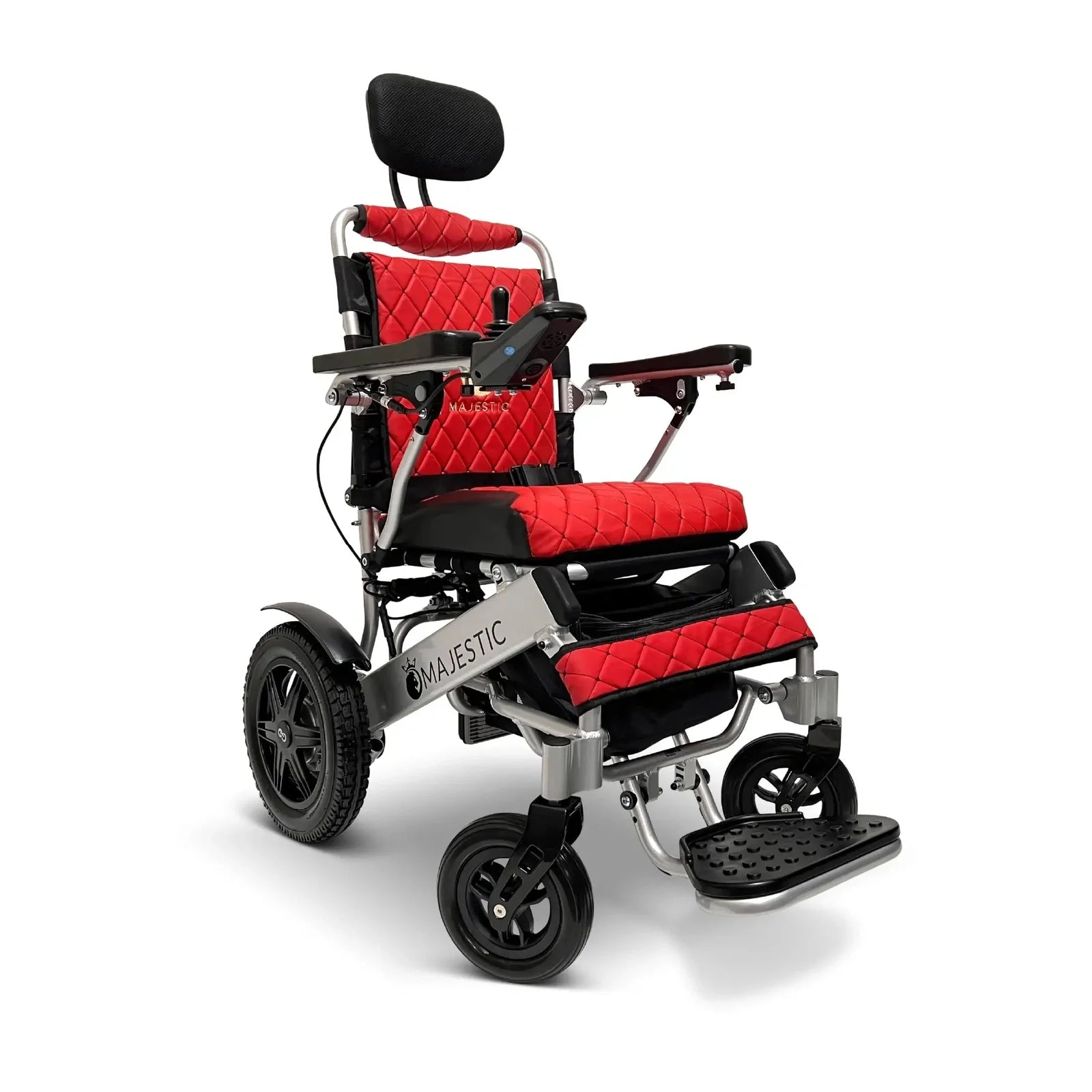 ComfyGO Majestic IQ-9000 Long Range Remote Controlled Folding Reclining Electric Wheelchair Power Wheelchairs ComfyGO Silver Red Auto Reclining
