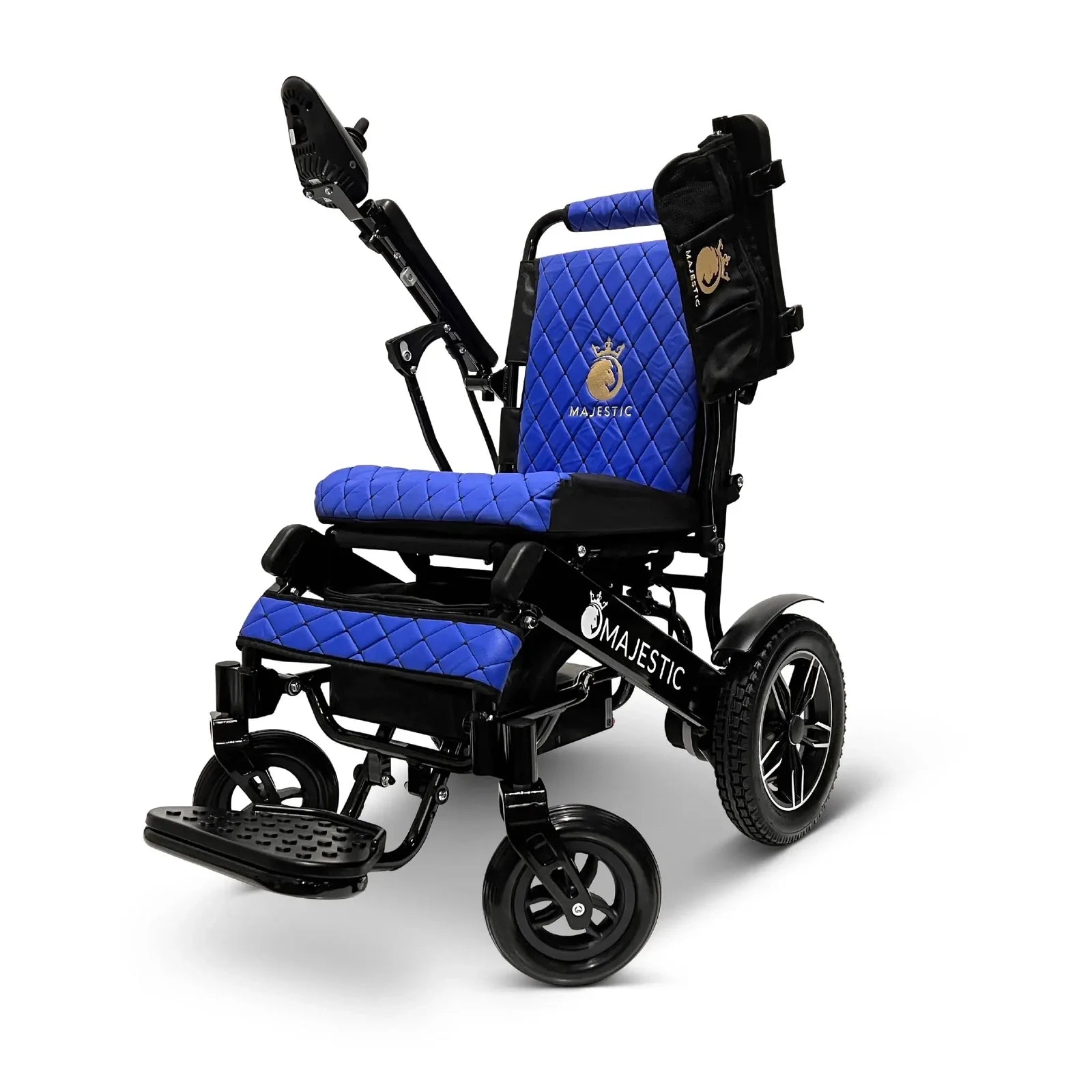ComfyGO Majestic IQ-8000 Remote Controlled Lightweight Folding Electric Wheelchair Power Wheelchairs ComfyGO Black Blue 10 Miles & 17.5" Seat Width