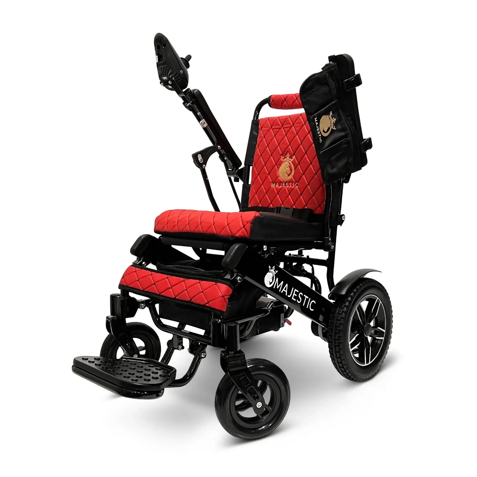 ComfyGO Majestic IQ-8000 Remote Controlled Lightweight Folding Electric Wheelchair Power Wheelchairs ComfyGO Black Red 10 Miles & 17.5" Seat Width