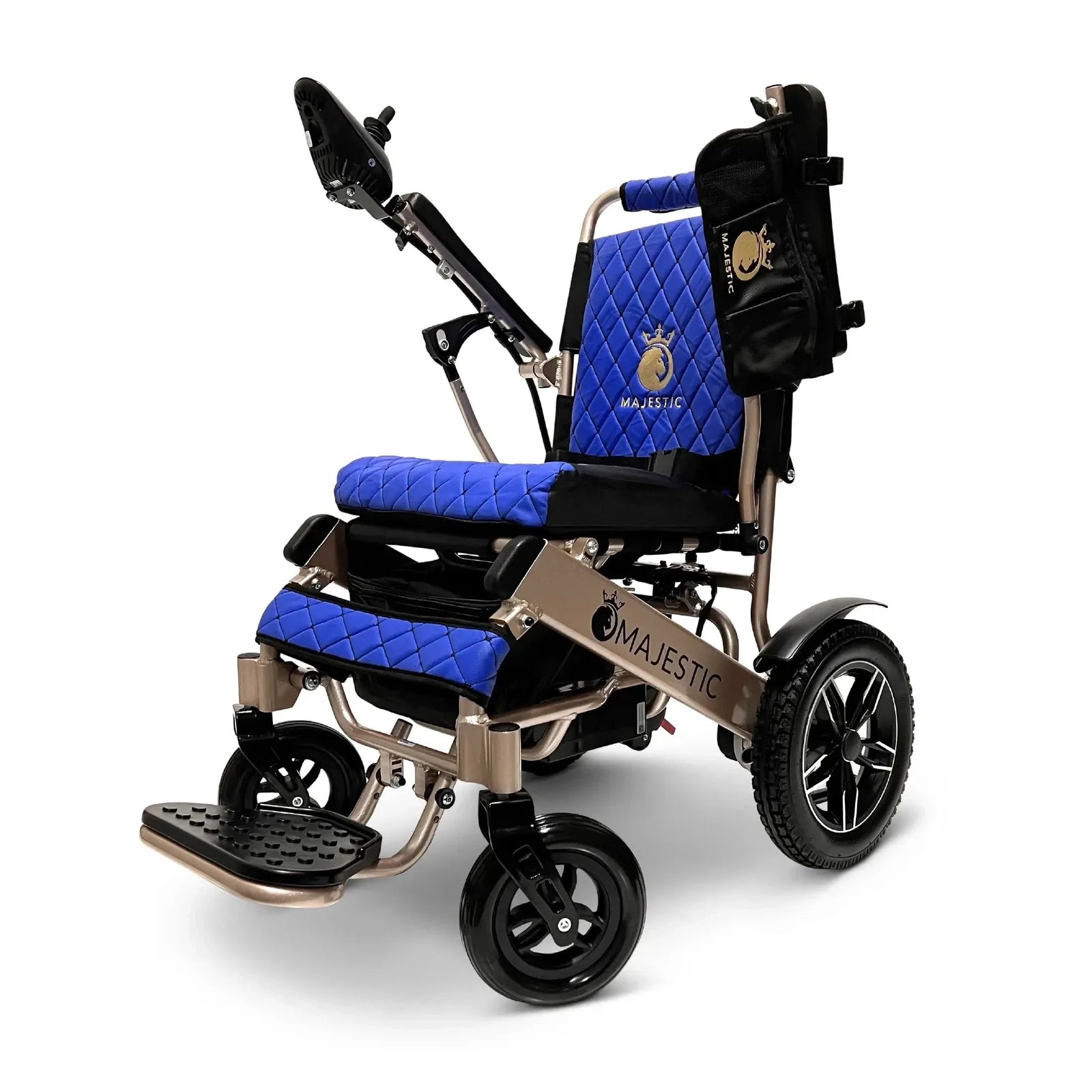 ComfyGO Majestic IQ-8000 Remote Controlled Lightweight Folding Electric Wheelchair Power Wheelchairs ComfyGO Bronze Blue 10 Miles & 17.5" Seat Width