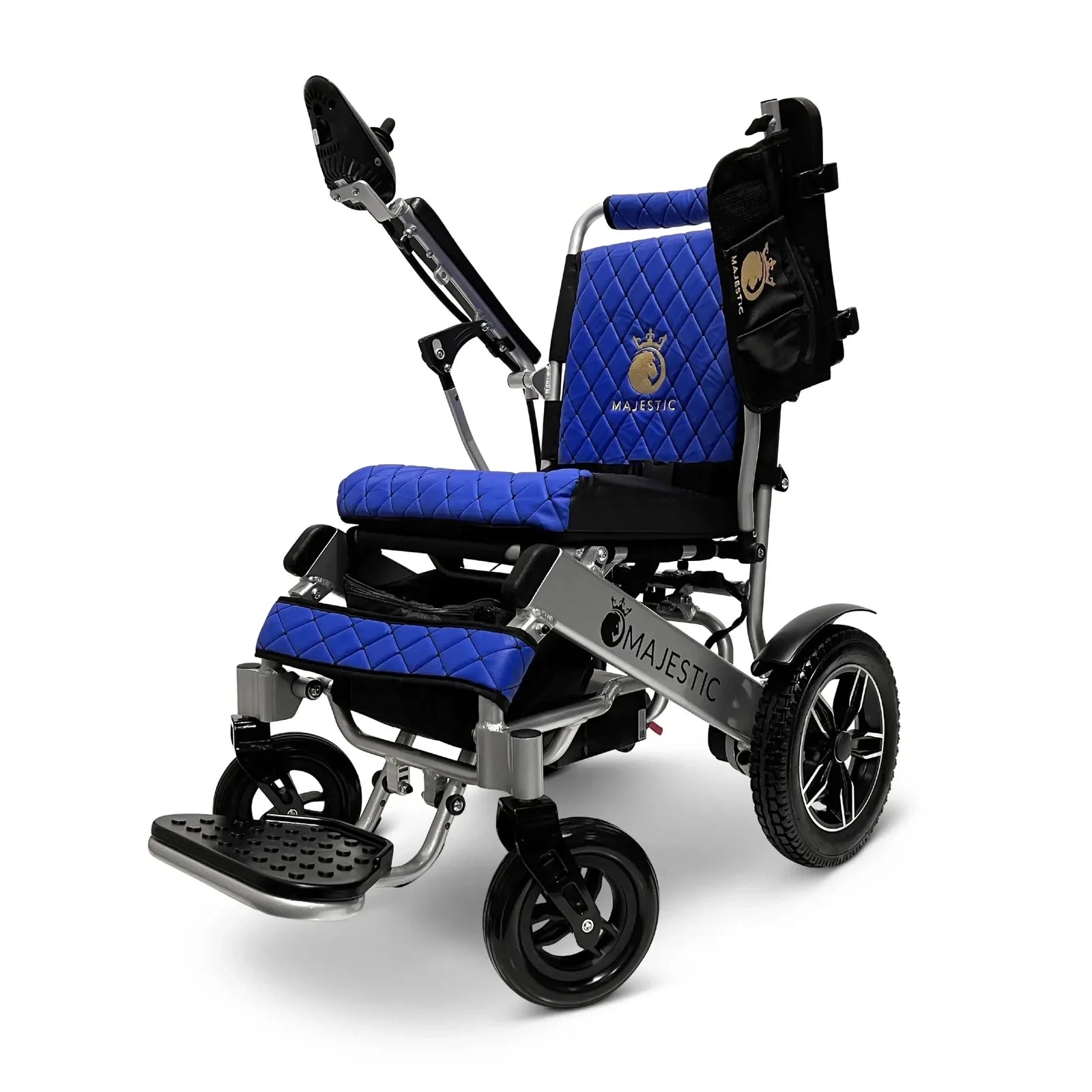 ComfyGO Majestic IQ-8000 Remote Controlled Lightweight Folding Electric Wheelchair Power Wheelchairs ComfyGO Silver Blue 10 Miles & 17.5" Seat Width