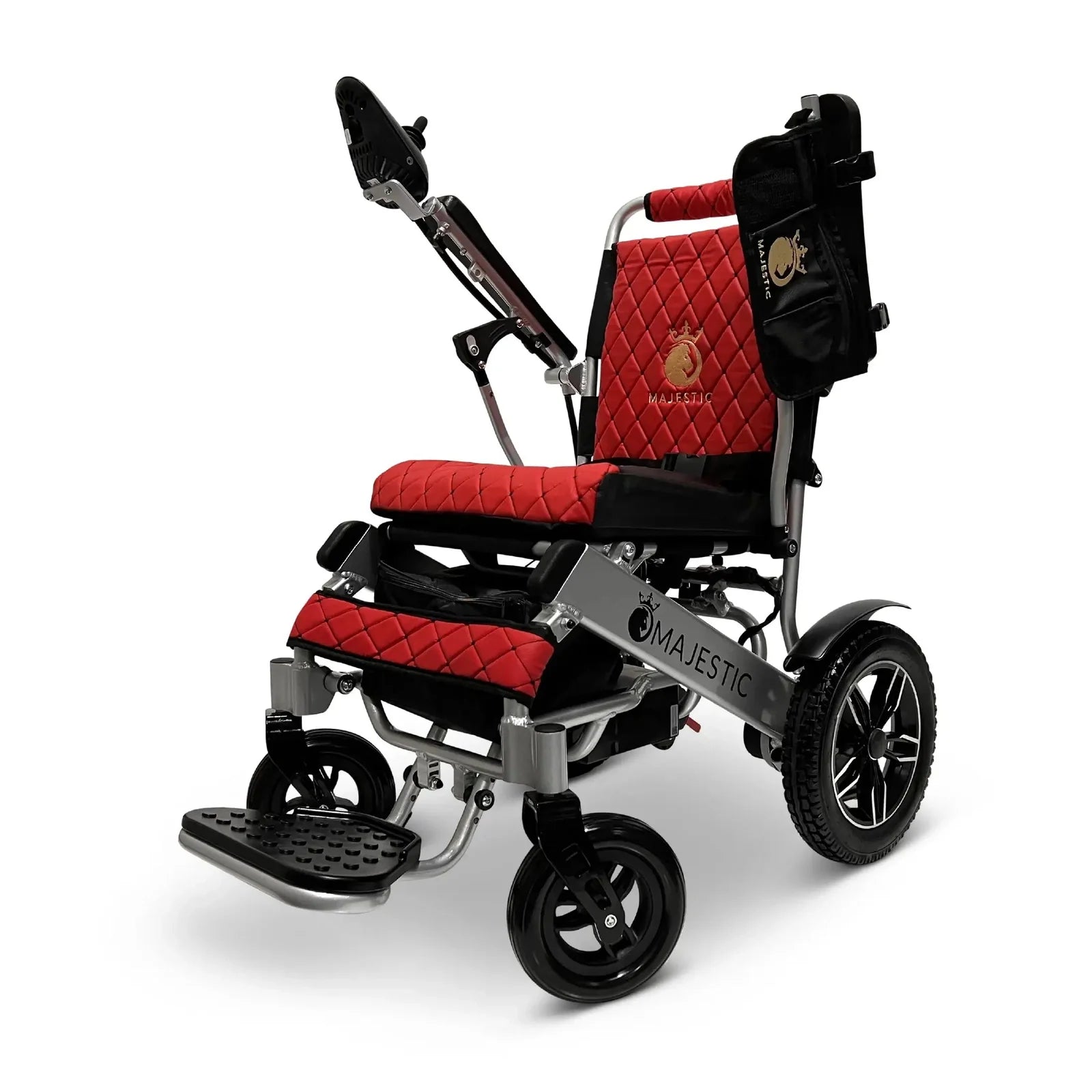 ComfyGO Majestic IQ-8000 Remote Controlled Lightweight Folding Electric Wheelchair Power Wheelchairs ComfyGO Silver Red 10 Miles & 17.5" Seat Width