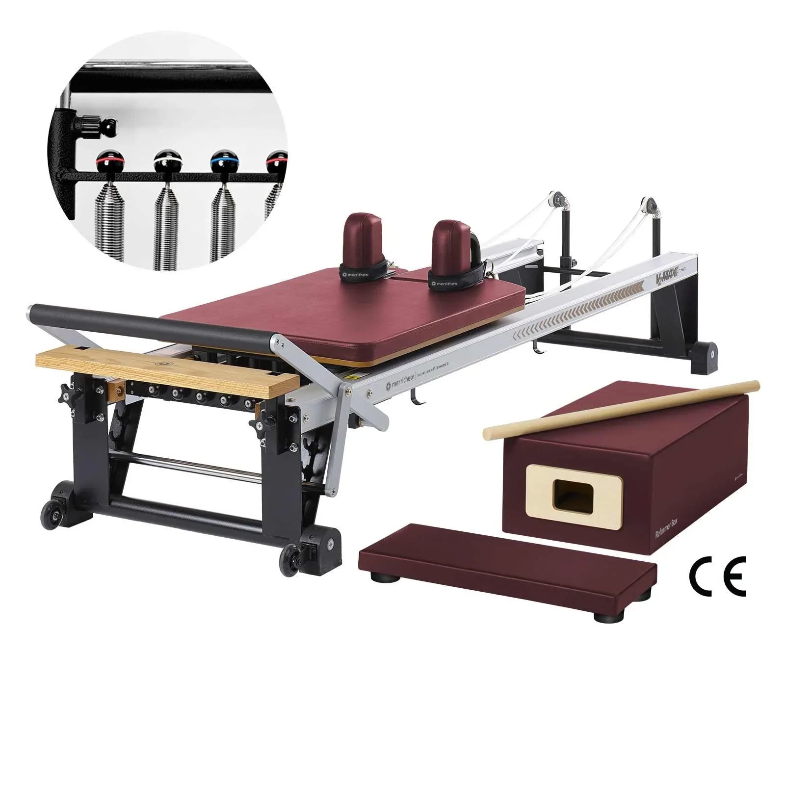 Merrithew™ Pilates V2 Max™ Reformer Bundle with High-Precision Gearbar Pilates Bundle Merrithew Red Truffle  